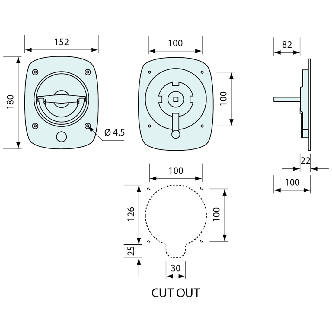 Flush Drop D Handle Locking Stainless Steel 125mm